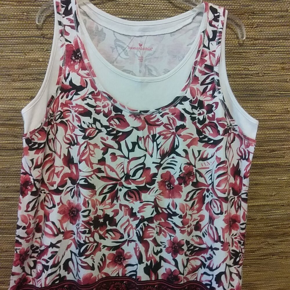 2 TOPS - Woman Within Floral Tank Top L 18/20 & AVA VIV  Black Sleeveless Top 2X